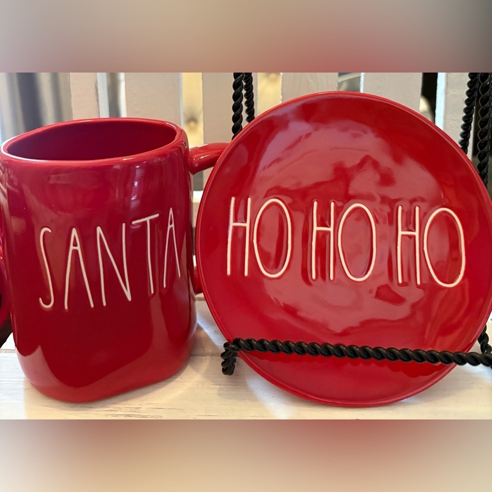Rae Dunn Red Santa Mug and Plate Set